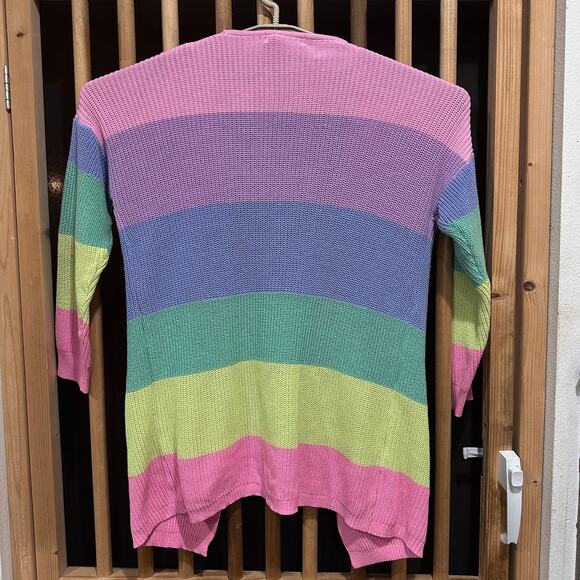 Ecowish Rainbow Cardigan Womens XL Multicolor Striped Open Front Sweater Preppy - Picture 2 of 7